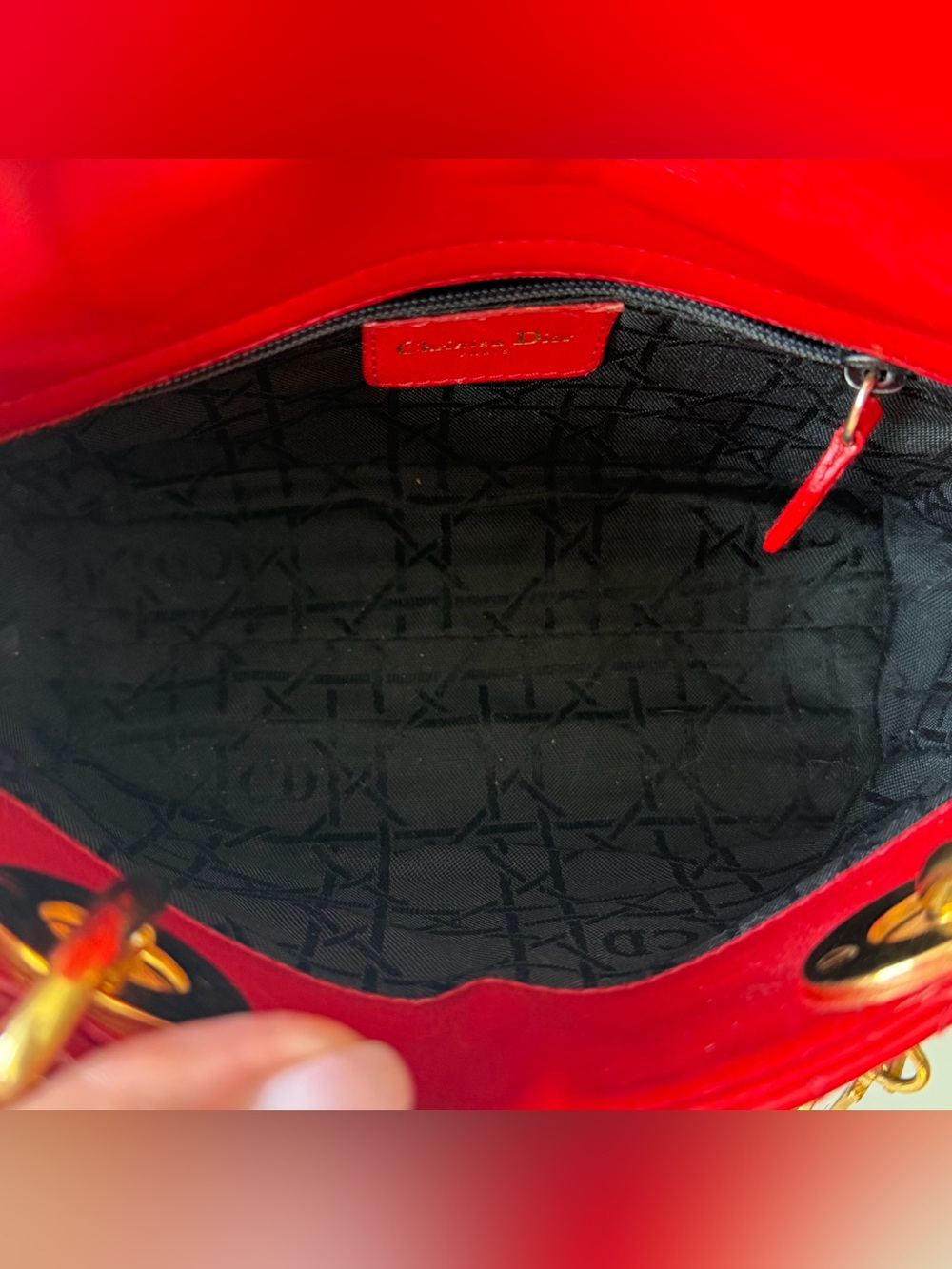 Christian Dior Lady Dior Mini Cannage Lambskin Bag Red Gold Hardware w/ Strap - Picture 11 of 13